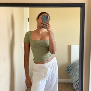 FOREVER 21 green checkered square neck top